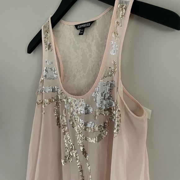 Express | Blush Sheer Chiffon Sequin Tank | Sz XS - Picture 4 of 10